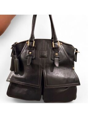 Dooney & Bourke Black Leather Satchel with Tassel